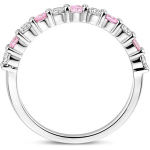 Zilver - Gerhodineerde Ring - Wit en Roze Zirkonia - 17.75