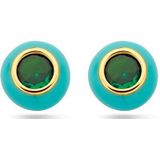 Zilver Verguld Oorknoppen - Turquoise Emaille en Groen Zirkonia - 5,5 mm