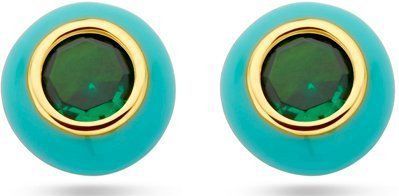 Zilver Verguld Oorknoppen - Turquoise Emaille en Groen Zirkonia - 5,5 mm