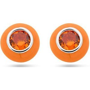 Zilver - Gerhodineerde Oorknoppen - Oranje Emaille en Zirkonia - 5,5 mm