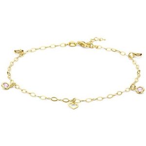 zilver verguld (geel) enkelbandje hart en roze zirkonia 24 + 2 cm 3 micron 2103676