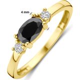 Ring - Zwart en Wit Zirkonia - 14K Geelgouden Ring - 4 mm Breedte