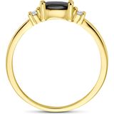 Ring - Zwart en Wit Zirkonia - 14K Geelgouden Ring - 4 mm Breedte
