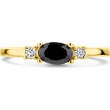 Ring - Zwart en Wit Zirkonia - 14K Geelgouden Ring - 4 mm Breedte