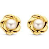 14K Geelgoud - Oorknoppen - Bloem - 6 mm - Met Zoetwaterparel