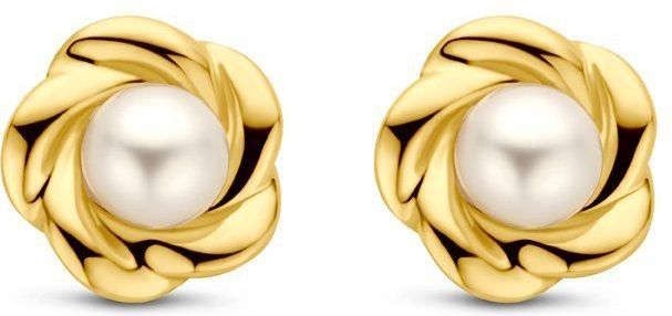 14K Geelgoud - Oorknoppen - Bloem - 6 mm - Met Zoetwaterparel
