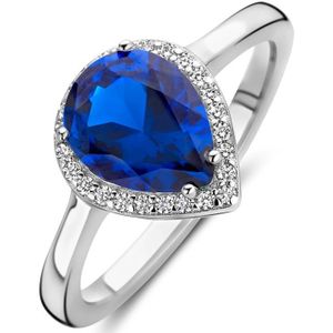 Zilver - Gerhodineerde Ring - Wit en Blauw Zirkonia - Halo 1339057 - 19