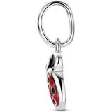 Zilver - Gerhodineerde Hanger - Lieveheersbeestje - Rood en Zwart Emaille