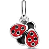 Zilver - Gerhodineerde Hanger - Lieveheersbeestje - Rood en Zwart Emaille