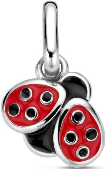 Zilver - Gerhodineerde Hanger - Lieveheersbeestje - Rood en Zwart Emaille