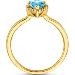 14K Geelgoud - Ring - London Blue Topaas en Diamant - 0.06ct - Halo - 17.75