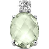 Zilver - Gerhodineerde Hanger - Groen Amethist en Zirkonia - 13 mm