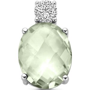 Zilver - Gerhodineerde Hanger - Groen Amethist en Zirkonia - 13 mm