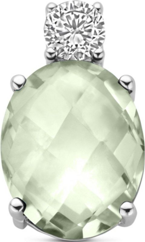 Zilver - Gerhodineerde Hanger - Groen Amethist en Zirkonia - 13 mm