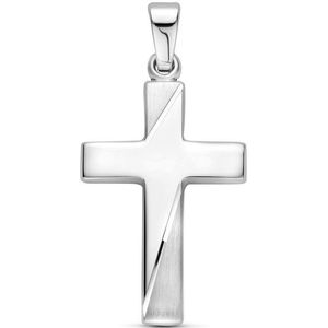 Zilver - Gerhodineerde Hanger - Kruis - Poli/Mat - Gediamanteerd - 24 mm