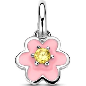 Zilveren gerhodineerde hanger emaille bloem zirkonia 12 mm - 1341269