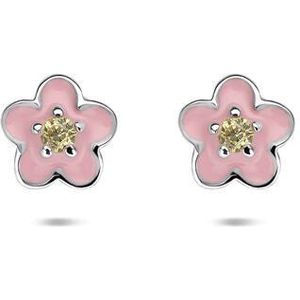 Zilver Gerhodineerde oorknoppen emaille bloem zirkonia 5 mm 1341270