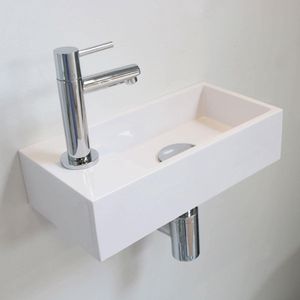 Ink fontein versus met kraangat links polystone glans wit 36x18x9 cm