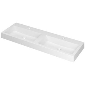 INK Momento wastafel - 140x45x9cm - 2 wasbakken - 2 kraangaten - polystone wit mat 3421351