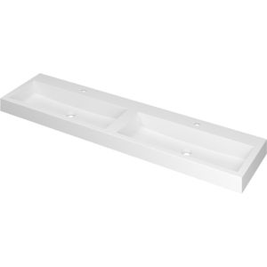 Ink Momento dubbele meubelwastafel 180x45cm - 2 kraangaten - Polystone mat wit