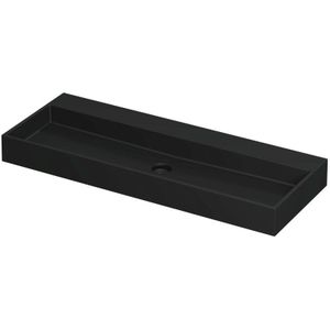 Ink United wastafel - porselein zonder kraangat incl. porseleinen click plug en verborgen overloop systeem - Mat zwart 1200x450mm (bxd)
