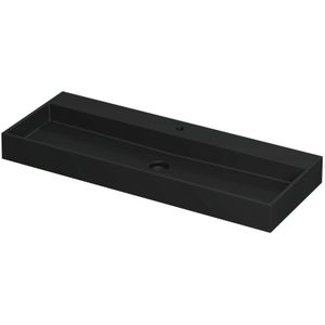 Ink United wastafel - porselein met 1 kraangat incl. porseleinen click plug en verborgen overloop systeem - Mat zwart 1200x450mm (bxd)