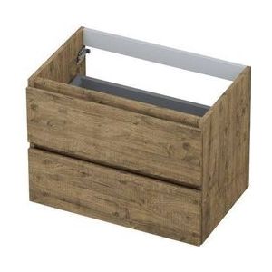 INK Wastafelonderkast - 70x45x52cm - 2 lades - greeploos - houten keerlijst - MFC Naturel eiken