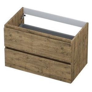 INK Wastafelonderkast - 80x45x52cm - 2 lades - greeploos - houten keerlijst - MFC Naturel eiken 1257123