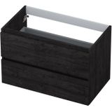 INK Wastafelonderkast - 80x45x52cm - 2 lades - greeploos - houten keerlijst - MFC Houtskool eiken