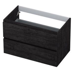 INK Wastafelonderkast - 80x45x52cm - 2 lades - greeploos - houten keerlijst - MFC Houtskool eiken 1257128