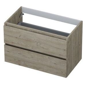 INK Wastafelonderkast - 80x45x52cm - 2 lades - greeploos - houten keerlijst - MFC Greige eiken 1257129