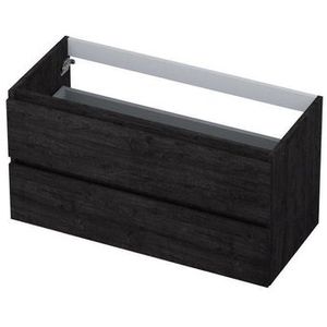 INK Wastafelonderkast - 100x45x52cm - 2 lades - greeploos - houten keerlijst - MFC Houtskool eiken 1257148