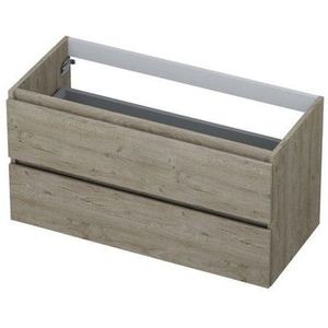 Ink Onderkast 2 Laden Greeploos Met Houten Keerlijst - Greige Eiken - 1000x450x520 Mm (bxdxh) - Badkamermeubels - Wastafelonderkasten - 8718835043438