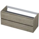 INK Wastafelonderkast - 120x45x52cm - 2 lades - greeploos - houten keerlijst - MFC Greige eiken 1257159