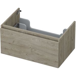 INK wastafelonderkast 1 lade greeploos met houten keerlijst 70x45x35cm, greige eiken