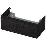 INK Wastafelonderkast - 90x45x35cm - 1 lade - greeploos - houten keerlijst - MFC Houtskool eiken 1257538