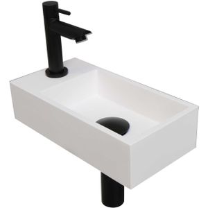 Ink Versus Fonteinpack - Links - Polystone Mat Wit - Toebehoren Zwart - Rechthoekig - 8718835049171 - Wastafels - Fonteinen - Fonteinsets
