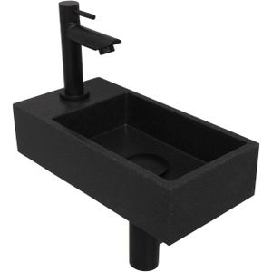 INK Versus Fonteinset - 36x18x9cm - wasbak rechts - 1 kraangat - Quartz zwart/mat zwart 1805129