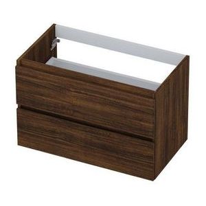 INK Wastafelonderkast - 80x45x52cm - 2 lades - greeploos - houten keerlijst - MFC Koper eiken