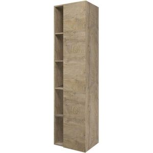 Proline Hoge kast met schap 1 deur 5 schappen en inclusief 4 glazen planchettes 45x35x169cm Raw oak 1228501