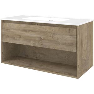 Proline Elegant Badmeubel Met Open Vak Met Keramische Wastafel Met 1 Kraangat - Raw Oak - 100x46cm  - Badkamermeubels - Badmeubel Sets - 8718835060572