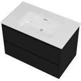 Proline Elegant badmeubel met keramische wastafel zonder kraangat en onderkast symmetrisch - Mat zwart - 80x46cm (bxd)