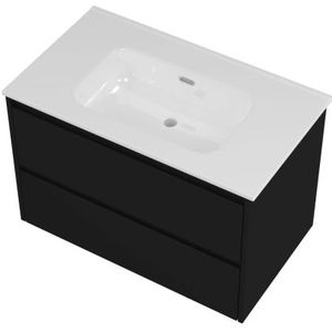 Proline Elegant badmeubel met keramische wastafel zonder kraangat en onderkast symmetrisch - Mat zwart - 80x46cm (bxd)