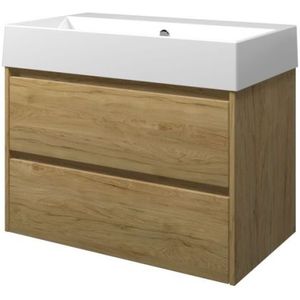 Proline Loft Badmeubel Met Keramische Wastafel Zonder Kraangat En Onderkast Symmetrisch - Ideal Oak - 80x46cm  - Badkamermeubels - Badmeubel Sets