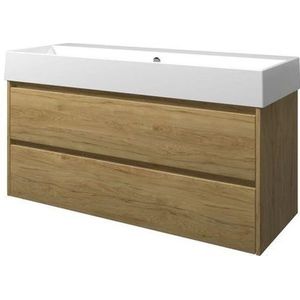 Proline Loft badmeubel met keramische wastafel zonder kraangat en onderkast symmetrisch - Ideal oak - 120x46cm (bxd)