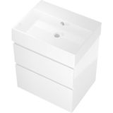 Proline Loft badmeubel met keramische wastafel zonder kraangat en onderkast a-symmetrisch - Glans wit - 60x46cm (bxd)