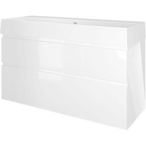 Proline Loft Badmeubel Met Keramische Wastafel Met 1 Kraangat En Onderkast A-symmetrisch - Glans Wit - 120x46cm  - Badkamermeubels - Badmeubel Sets