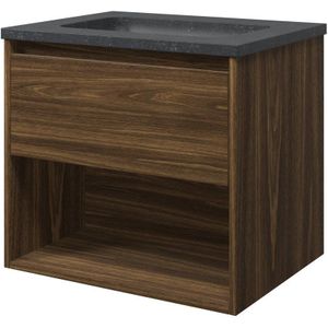 Proline Elegant badmeubel met open vak met hardsteen wastafel zonder kraangat - Cabana oak - 60x46cm (bxd)