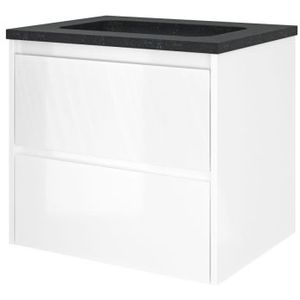Proline Elegant Badmeubel Met Hardsteen Wastafel Zonder Kraangat En Onderkast Symmetrisch - Glans Wit - 60x46cm  - Badkamermeubels - Badmeubel Sets
