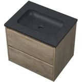 Proline Elegant badmeubel met hardsteen wastafel zonder kraangat en onderkast symmetrisch - Raw oak - 60x46cm (bxd)